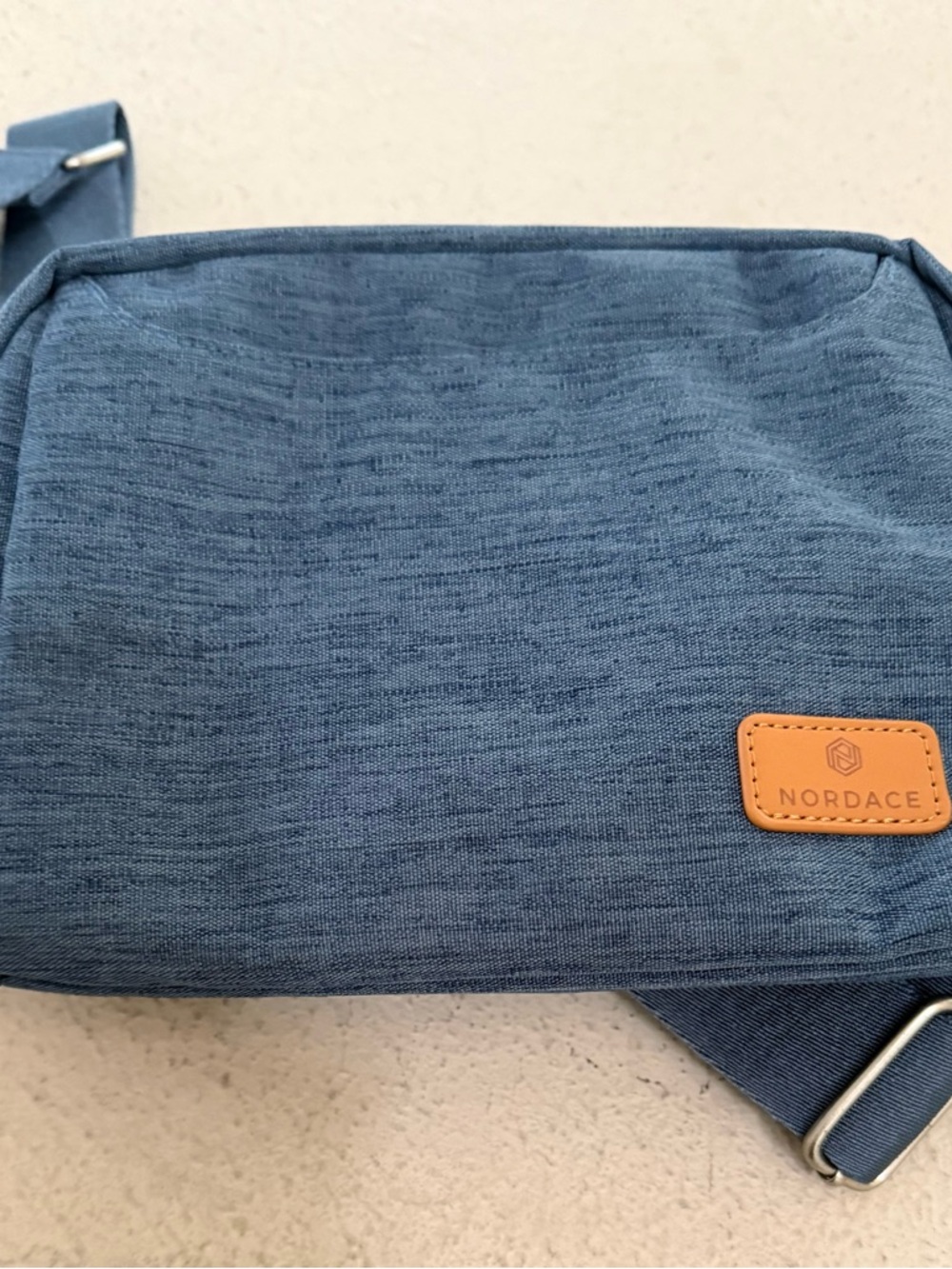 Casual Denim-Style Blue Belt Bag with Tan Accents - Picture 2 of 3